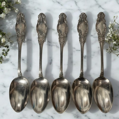 Antique Victorian Wm Rogers MELROSE 1898 Silverplate Teaspoons Set 5 Mono H - $24.59