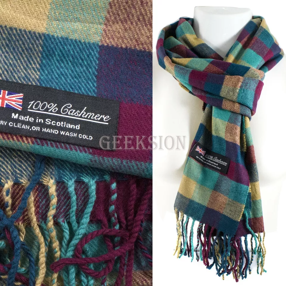 Winter Unisex 100% Cashmere Scarf Plaid, Solid &amp; Striped Wool Designs (19) - $18.99