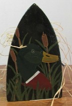 Vintage 6&quot; Hand Painted CAST SAD IRON DX6 Doorstop Black with duck and cattails - £23.02 GBP