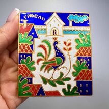 1978 Vintage USSR Souvenir Gzhel Colored Enamel Plaque Wall Hanging in O... - $88.00