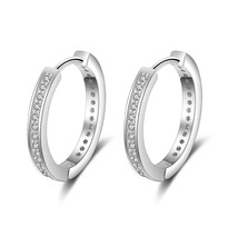 925 Silver Round Hoop Earrings for Women Classic Style Cubic Zirconia Paved Circ - £10.39 GBP