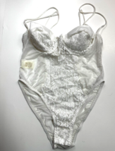 Delicates Lingerie Teddy Size L Sexy BODYSUIT Bridal White Lace Shiny Poly - £31.16 GBP