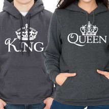 Nwt King Queen White Crown Couple Matching Valentines Day Gray Hoodie Sweatshirt - £17.19 GBP