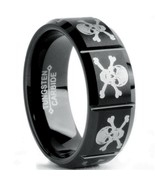 8MM Mens Black Skull Tungsten Wedding Band Ring, Sizes 7-14 with Half-Sizes - $30.99