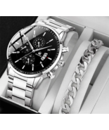 Men&#39;s Stainless Steel Luxury Quartz Watch w Stainless Steel Bracelet 2 p... - £15.89 GBP