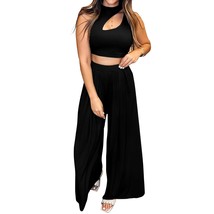 Women 2 Piece Outfits Spring Summer Tracksuits Mock Neck Sleeveless Cuto... - £57.06 GBP