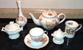 Grace&#39;s Tea Ware Rose Teapot &amp; Misc. Vase Teacup Sugar Bowl 7pc/ Royal Heritage - £48.36 GBP