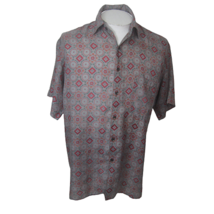 Robert Stock vintage Men shirt short sleeve pit to pit 23&quot; M silk geometric  - £23.67 GBP