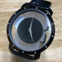Akribos Swiss Quartz Watch Men Back Button Set Black Steel Leather New Battery - £36.44 GBP