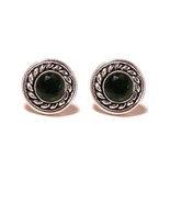 Chrome Diopside Gemstone 925 Silver Overlay Handmade Rope Bezel Stud Ear... - $12.29 CAD