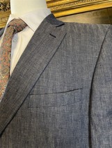 Tasso Elba 44R 100% Linen Herringbone Blue Gray 2 Button Blazer Jacket - $59.99