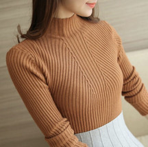 Women’s Slim Fit Ribbed Knit Mock Neck Sweater Ginger Long Sleeve Size X... - £15.58 GBP