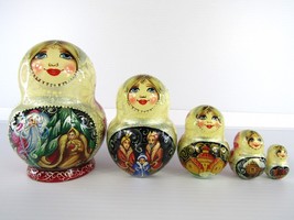 Matryoshka Nesting Dolls 5&quot; 5 Pc., Golden Snow Maiden Hand Christmas Russian 443 - £40.83 GBP
