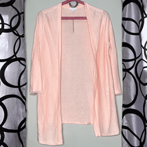 J.jill Linen 3/4 Frayed Hem Sleeve Lightweight Cardigan Light Pink Mediu... - $31.36