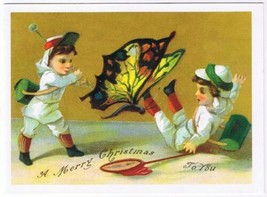 Holiday Postcard Merry Christmas Children Butterfly - £3.08 GBP