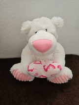 Aurora Bear Plush Stuffed Animal White Pink Heart Valentines Day Sitting - $39.48