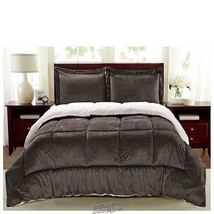 Sherpa Faux Suede Comforter Set Chocolate Brown Queen - £59.75 GBP
