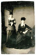 Tintype Two Ladies Dressed Up Lady Standing Named on Back  c. 1880 - £11.21 GBP