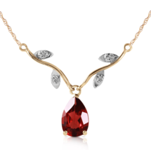 14K Yellow Gold Red Garnet Diamond Necklace 1.52 CT Carat Pendant 14&quot;-18&quot; Chain - £281.69 GBP