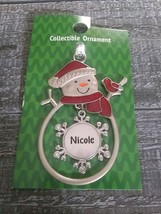 Christmas Snowman  Personalized &quot;Nicole&quot; Collectable Silver Ornament Ganz New - $29.58