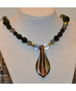 vintage Large art glass pendant necklace faceted bead beaded - £15.63 GBP