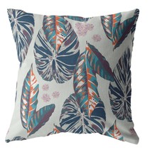 16 Blue Gray Tropical Leaf Indoor Outdoor Throw Pillow - £41.21 GBP