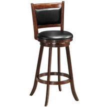 29 Inch Swivel Bar Height Stool Wooden Upholstered Dining Chair - £107.95 GBP