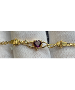14K Yellow Gold Heart Bracelet 3.32g Fine Jewelry 7.5&quot; Amethyst Color St... - £213.36 GBP
