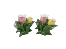 Set of 2 Omnibus Fitz &amp; Floyd Japan Springtime Tulips Easter Candlestick... - $29.66