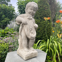 24&quot; Concrete Little Girl Garden Statue Outdoor Child Shy Stone Female Wi... - $299.50