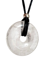 Quartz Donut Pendant Necklace Large Crystal Gemstone Healer Seer Stone &amp; Boxed - £11.59 GBP