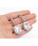925 Sterling Silver - Sparkling Cubic Zirconia Cornered Dangle Earrings ... - £43.12 GBP