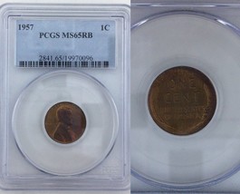 1957 Lincoln Cent 1C PCGS MS65RB - Colorful Rainbow Toning 20180016 - $27.10