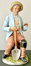 Homco #1443 Porcelain 8&quot; Old Man w/ Shovel &amp; Pipe Figurine Taiwan - £7.85 GBP