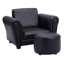 2 PCS Kids Sofa Armrest Chair Couch Children Toddler Girls Gift w/ Ottoman Black - £106.15 GBP