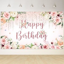 Happy Birthday Banner Decorations Backdrop Rose Gold Birthday Banner Party Suppl - £14.37 GBP