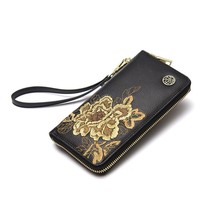 Fashion Women Wallets Long Embroidery Leather Wallet Female Zipper Clutch Coin P - £77.01 GBP