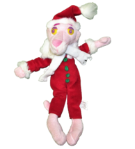 1999 Pink Panther Santa Plush Doll 14&quot; Long Santa Suit Stuffed Animal United Art - $22.50