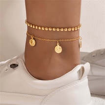 18K Gold-Plated Coin Tassel Bead Chain Anklet Set - £11.00 GBP
