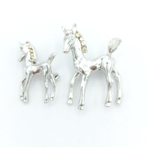 MARE &amp; COLT vintage horse scatter pin set - shiny silver-tone rhinestone brooch - £12.02 GBP