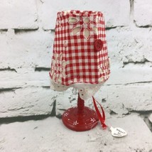 5” Dollhouse Floor Lamp Red Gingham Shade Painted Wood Base Crystal Charm - £9.34 GBP
