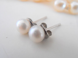 White Freshwater Pearl Bridal Earrings / Dainty Wedding Bridesmaids Gift / 925 S - £25.52 GBP