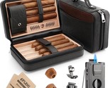 LIHTUN Cigar Humidor, Leather Cedar Wood Travel Cigar Case and Multifunc... - $66.94
