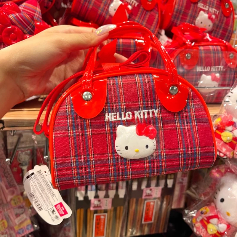 Hello Kitty Sanrios Shoulder Plaid Bag Kawaii Anime Cartoon Classical Y2K Sweet - £16.67 GBP