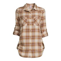 No Boundaries Women&#39;s Juniors 3/4 Sleeve Plaid Flannel Shirt Size Small 3-5 - £6.27 GBP