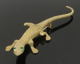 14K GOLD - Vintage Lizard With Emerald Eyes Brooch Pin - GB113 - £311.06 GBP