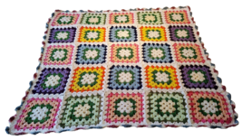 VTG Multicolored Granny Square Handmade GrannyCore Blanket Throw 38x38 Cottage - $35.00