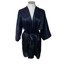 Victoria’s Secret Vintage Black Satin Long Sleeve Tie Waist Lounge Sleep Robe - £41.07 GBP