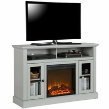 Gray Grey Wood TV Stand Entertainment Center Electric Fireplace Storage ... - $618.99