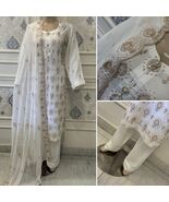 Pakistani White 3Pcs Fancy Chiffon Dress with thread embroidery ,XL#1 - $88.11